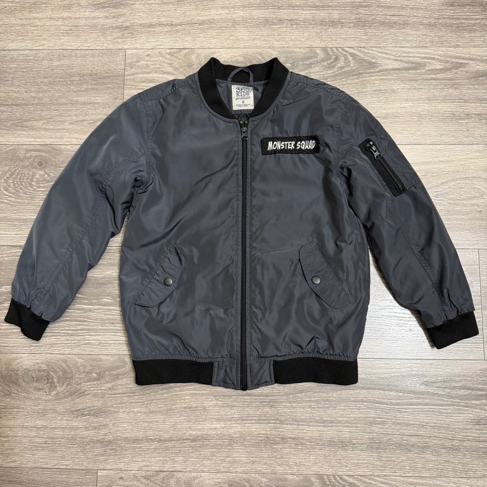 365 Kids Garanimals Gray Monster Squad Bomber Jacket Boys Size 8 Quilted Lining